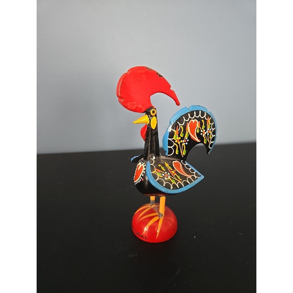 Vintage‎ Hand painted Wood Colorful Rooster Figurine Portugal Miniature